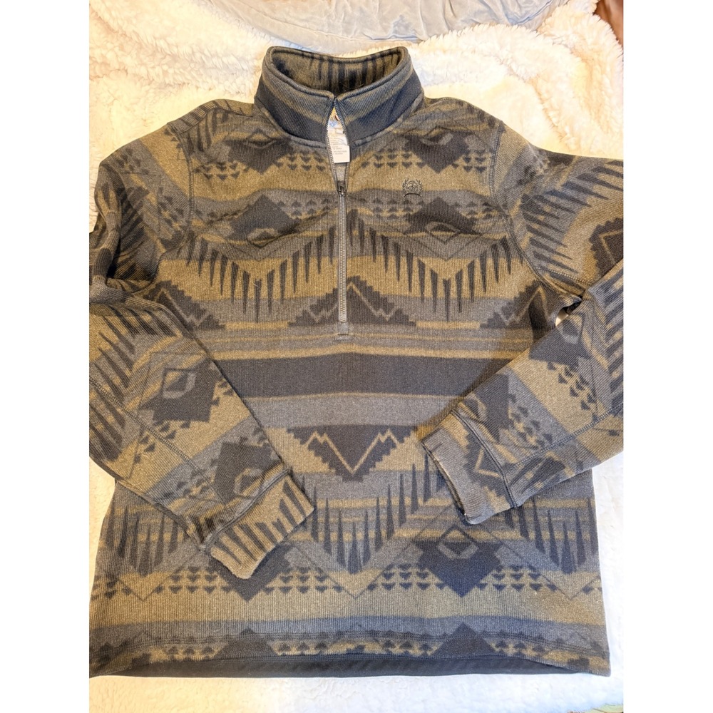 Cinch Mens XL Southwestern Quarter Zip Pullover Sweater Olive Grey MWK1558002